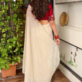 Off White Georgette Saree Golden Butti Designer Red Embroidered Blouse