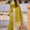 Olive Green Tussar Silk Saree Multicolor Floral Motif Designer Pallu