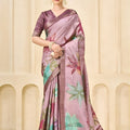 Stylish Mauve Floral Printed Linen Cotton Saree