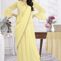 Lemon Yellow Ready-to-Wear Saree Designer Pleated Pallu Embellished Blouse