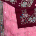 Pink Organza Saree with Embroidered Border Designer Blouse
