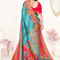 Teal Blue Multicolor Printed Saree Paisley Design Designer Saree