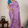 Lavender Banarasi Silk Saree with Rich Zari Floral Weaving Border 