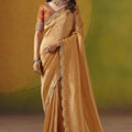 Golden Silk Saree with Embroidered Border Readymade Blouse