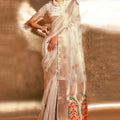 White Banarasi Silk Saree with Zari Woven Border Floral Pallu