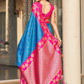 Elegant Sky Blue Silk Saree with Pink Contrast Border Floral Zari Work