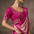 Pink Silk Saree with Contrast Rani Pink Zari Border