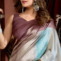 Mauve Pink Silver Silk Saree Floral Zari Weaving Saree