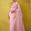 Pink Organza Saree with Embellished Border Designer Blouse