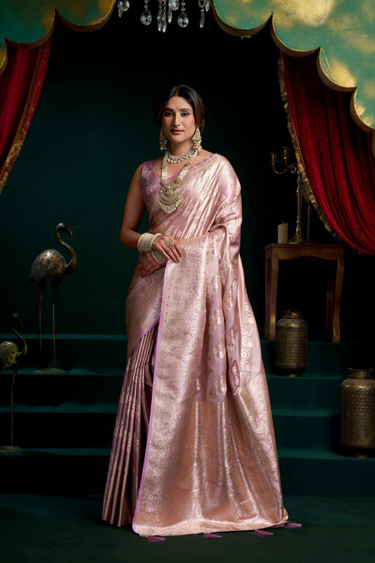 Pink Kanjivaram Silk Saree with Rich Zari Weaving Traditional Saree