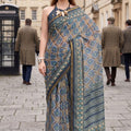 Blue Geometric Printed Cotton Saree with Tassel Pallu Designer Blouse