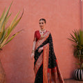 Elegant Black Red Banarasi Silk Saree with Rich Golden Zari Border 