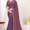  Wine Purple Silk Saree with Golden Zari Border Designer Saree
