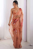 Peach Floral Printed Georgette Saree with Sequins Border Spaghetti Blouse