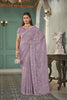 Designer Lavender Net Embroidered Saree with Matching Blouse for Wedding Party Wear
