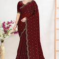 Elegant Maroon Silk Saree with Zari Embroidered Border