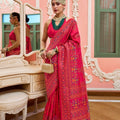 Traditional Red Bandhej Silk Saree Designer Blouse Festive Wear