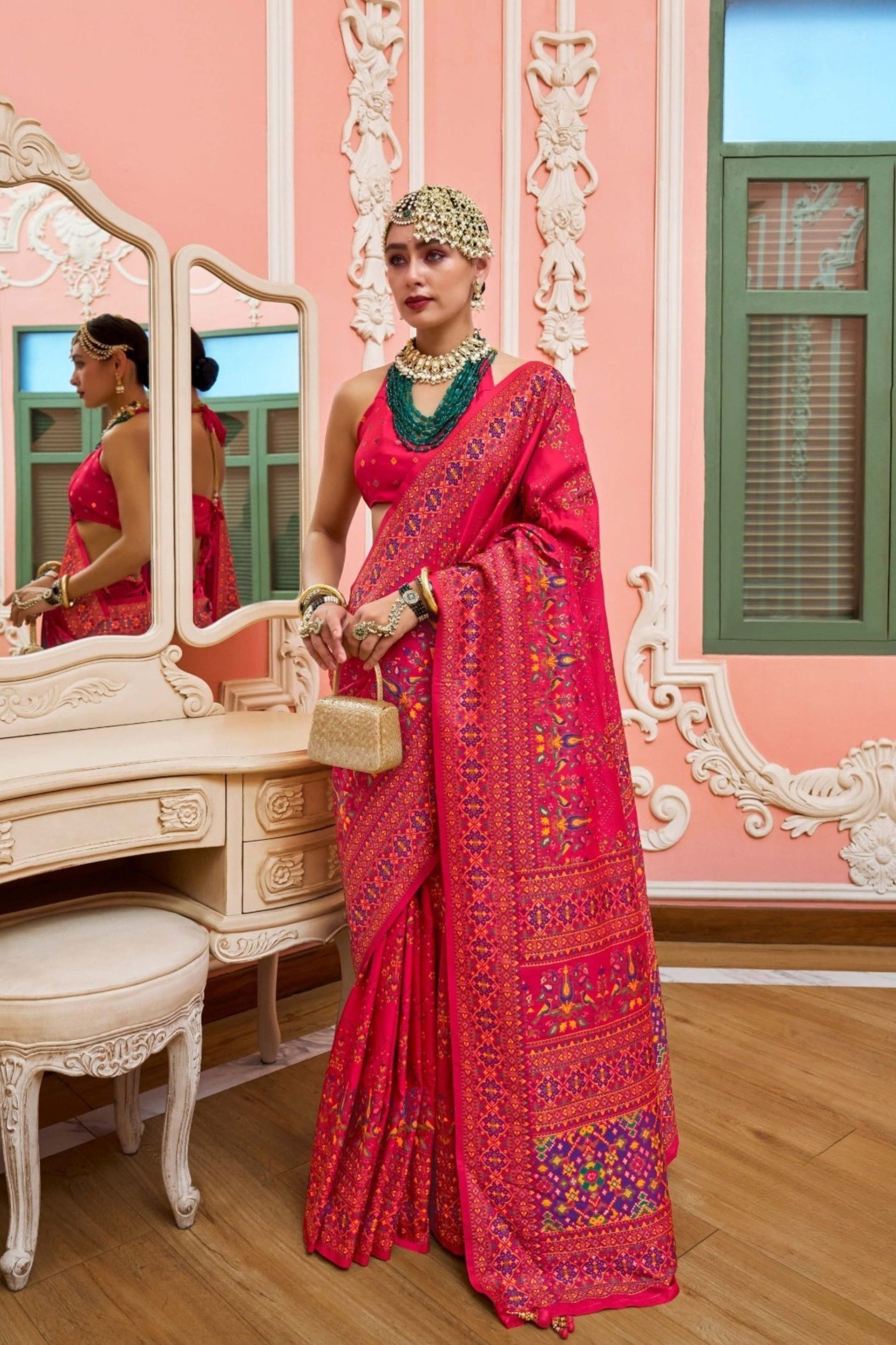 Traditional Red Bandhej Silk Saree Designer Blouse Festive Wear