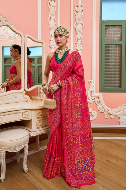 Traditional Red Bandhej Silk Saree Designer Blouse Festive Wear