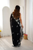 Designer Embroidered Black Satin Saree Party Wear