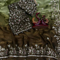 Olive Green Designer Silk Saree with Embroidered Border Sequins Work