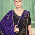 Purple Black Velvet Embroidered Saree with Designer Blouse