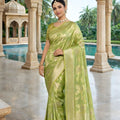  Green Silk Saree with Gold Zari Floral Weaving Traditional Wear Saree 