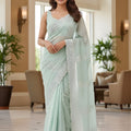 Mint Green Georgette Embroidered Saree with Designer Border 