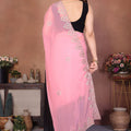 Pink and Black Georgette Saree with Embroidered Border Work
