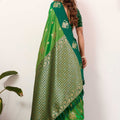 Green Banarasi Silk Saree Antique Gold Zari Motifs Rich Woven Pallu