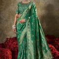 Royal Green Banarasi Silk Saree Heavy Zari Weaving Embroidered Blouse 