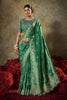 Royal Green Banarasi Silk Saree Heavy Zari Weaving Embroidered Blouse 