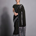 Black Designer Georgette Saree with Printed Border Party Wear 
