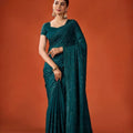 Teal Green Sequin Embroidered Saree with Blouse Party Wear Saree
