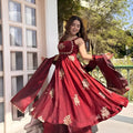 Elegant Wine Sequins Fendy Silk Readymade Palazzo Suit with Dupatta for Women