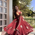 Elegant Wine Sequins Fendy Silk Readymade Palazzo Suit with Dupatta for Women