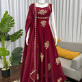 Elegant Wine Sequins Fendy Silk Readymade Palazzo Suit with Dupatta for Women