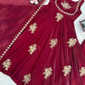 Elegant Wine Sequins Fendy Silk Readymade Palazzo Suit with Dupatta for Women
