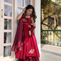 Stunning Red Sequins Fendy Silk Readymade Palazzo Suit with Dupatta for Women