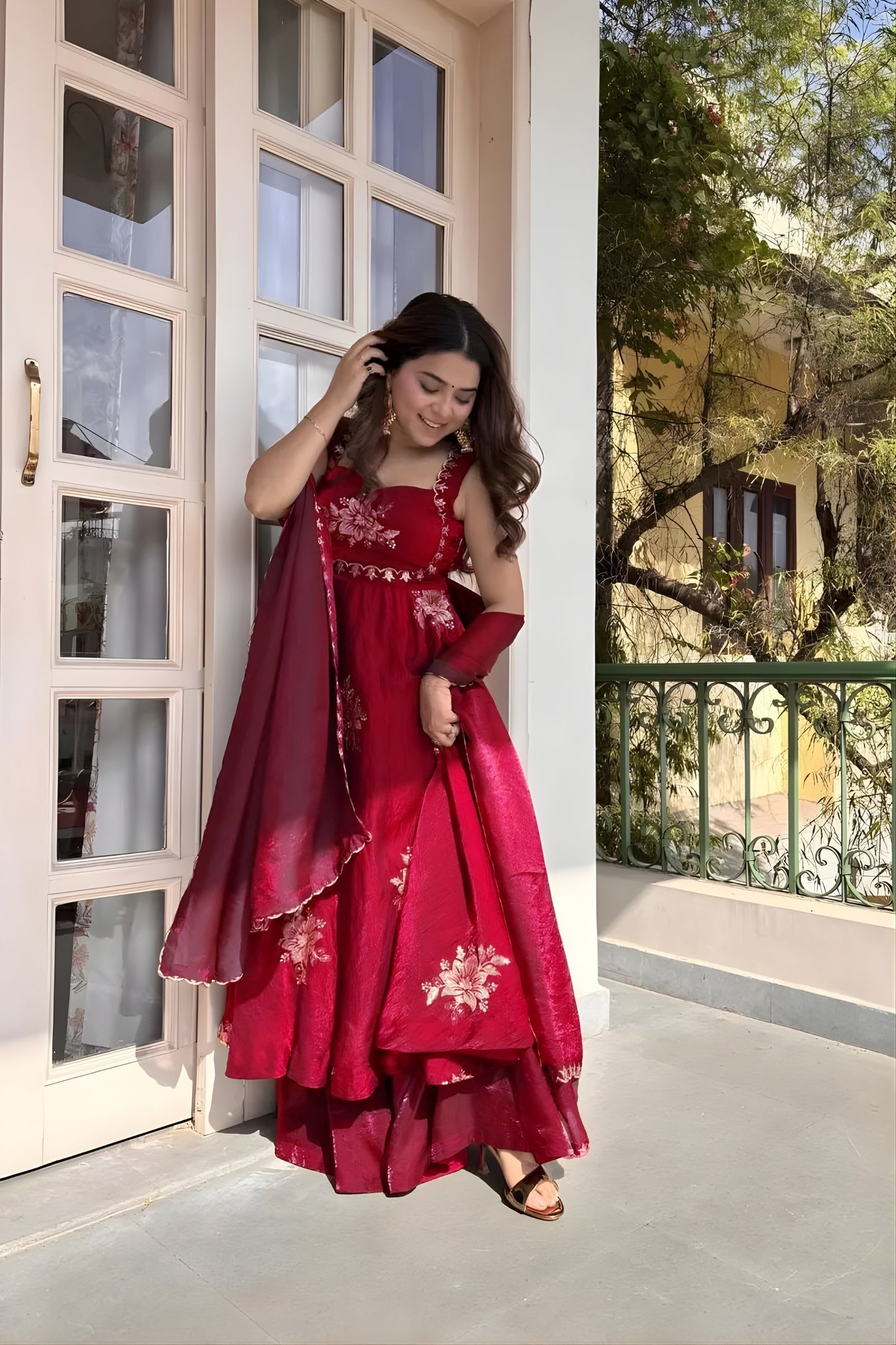 Stunning Red Sequins Fendy Silk Readymade Palazzo Suit with Dupatta for Women