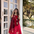 Stunning Red Sequins Fendy Silk Readymade Palazzo Suit with Dupatta for Women