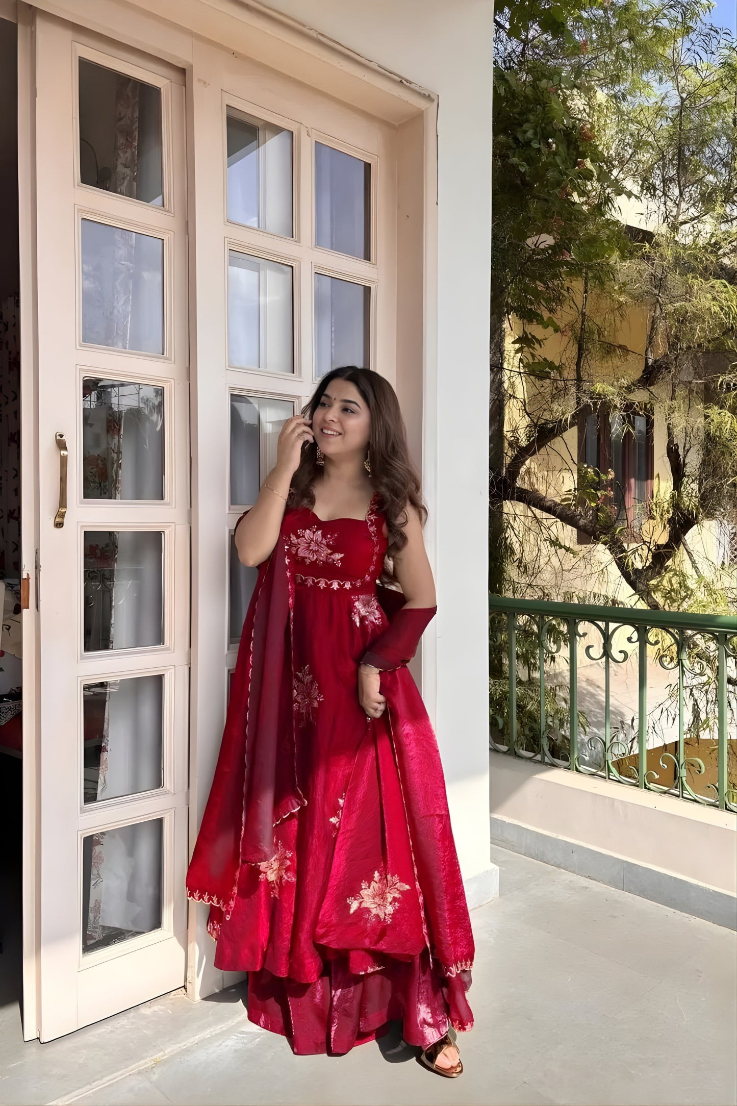 Stunning Red Sequins Fendy Silk Readymade Palazzo Suit with Dupatta for Women