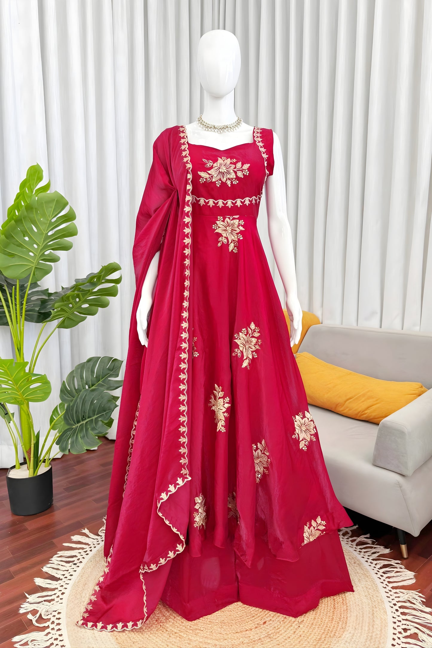 Stunning Red Sequins Fendy Silk Readymade Palazzo Suit with Dupatta for Women