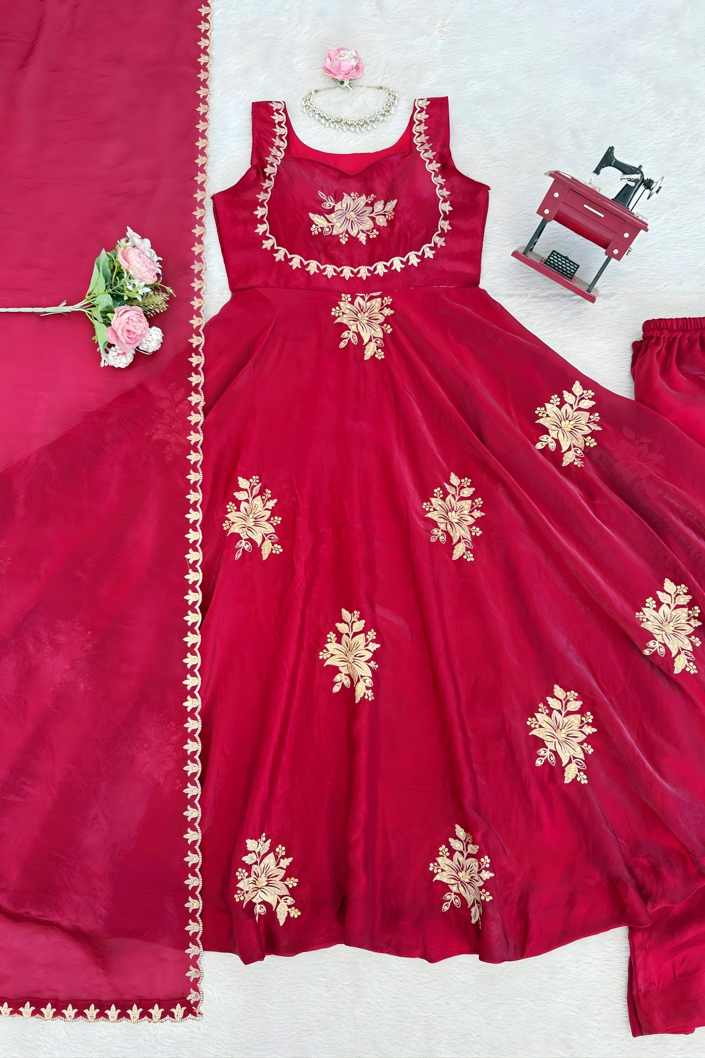 Stunning Red Sequins Fendy Silk Readymade Palazzo Suit with Dupatta for Women