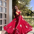 Stunning Red Sequins Fendy Silk Readymade Palazzo Suit with Dupatta for Women