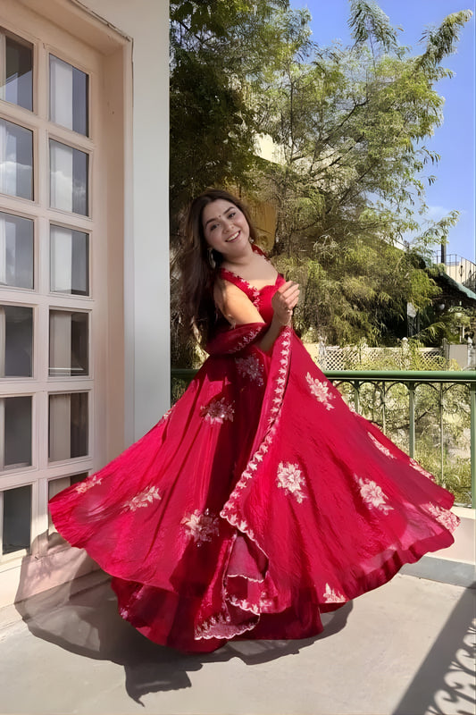 Stunning Red Sequins Fendy Silk Readymade Palazzo Suit with Dupatta for Women