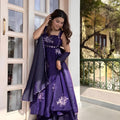 Stylish Purple Sequins Fendy Silk Readymade Palazzo Suit with Dupatta for Women