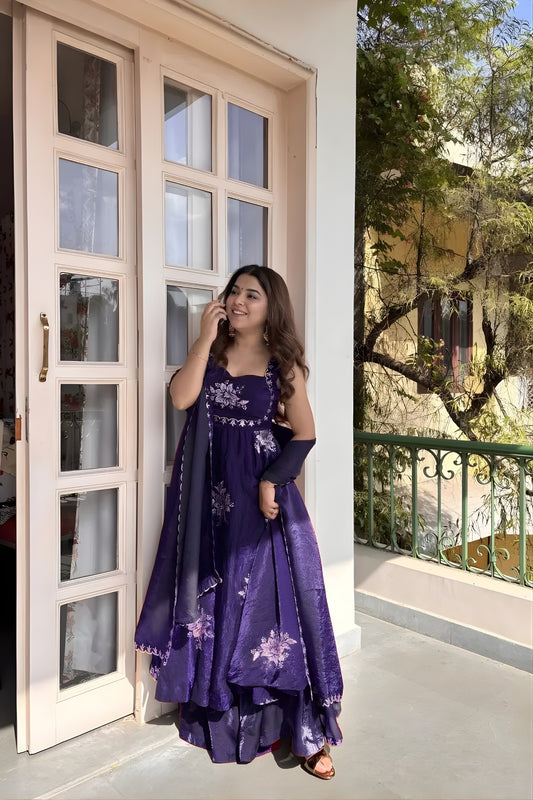 Stylish Purple Sequins Fendy Silk Readymade Palazzo Suit with Dupatta for Women