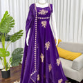 Stylish Purple Sequins Fendy Silk Readymade Palazzo Suit with Dupatta for Women