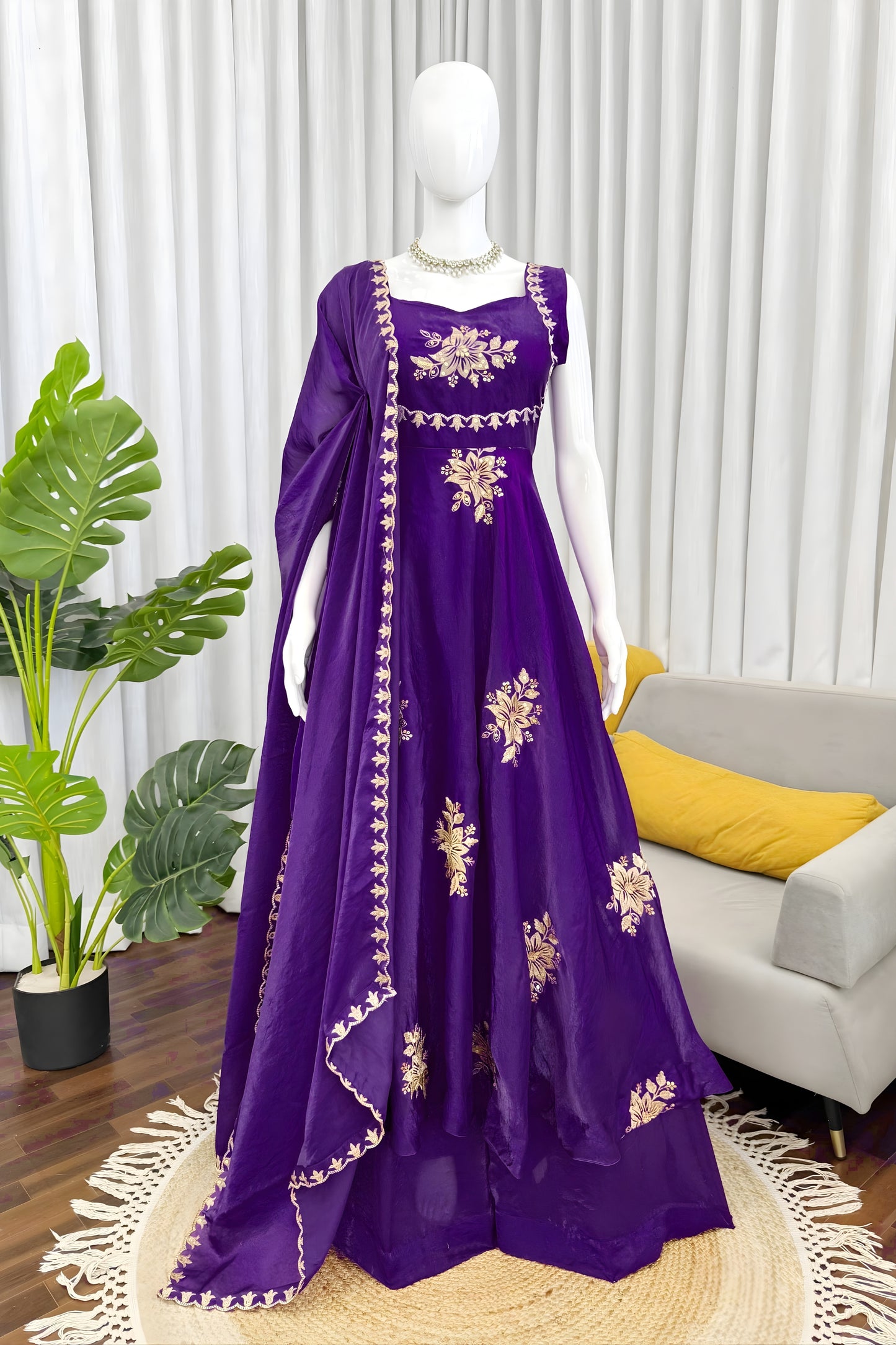Stylish Purple Sequins Fendy Silk Readymade Palazzo Suit with Dupatta for Women